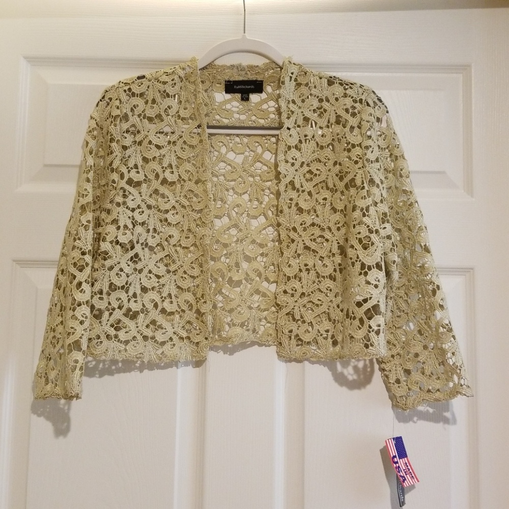 Elegant Shimmering Gold Lace Jacket